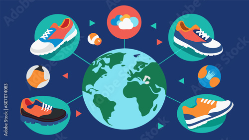 A virtual club connects sneaker enthusiasts from all over the world to discuss and trade ecofriendly sneakers bridging the distance and promoting. Vector illustration