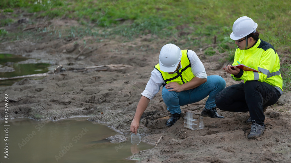 Environmental engineers inspect water quality,Bring water to the lab for testing,Check the mineral content in water and soil,Check for contaminants in water sources. Environmental engineers inspect water quality,Bring water to the lab for testing,Check the mineral content in water and soil,Check for contaminants in water sources.