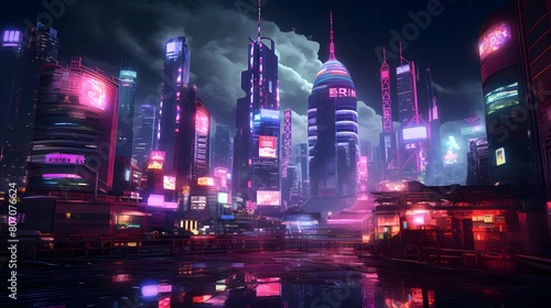 panoramic view of shanghai at night with neon lights