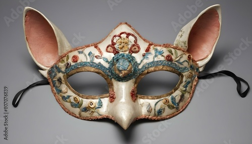 A whimsical mask with animal motifs and playful em