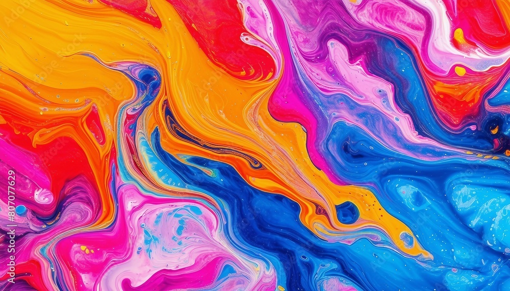 Vibrant Abstract: Liquid Marbling Paint Background, Intensely Colorful Mix of Acrylic Vibrant Colors, Creating a Fluid Painting Abstract Texture