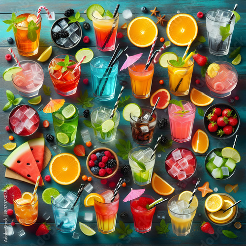 pattern with cocktails color, colorful, decoration, market, ceramic, glass,Ai generated 