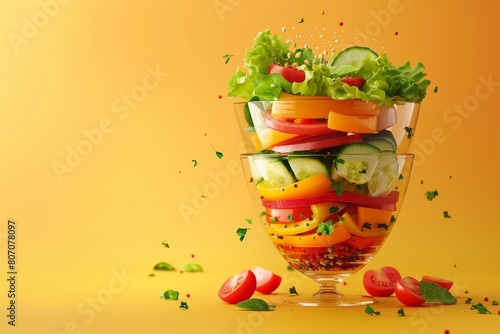 A glass filled with a variety of fruits and vegetables