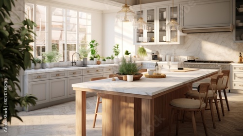 A cozy kitchen with a charming marble 