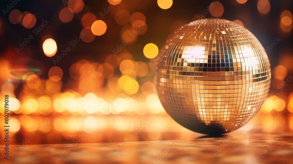 Obraz premium A dazzling disco mirror ball reflecting a vibrant dance floor, 