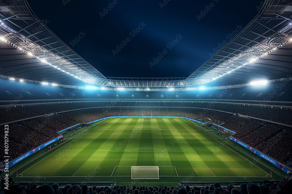A soccer field with a large crowd of people watching the game A soccer field with a large crowd of people watching the game