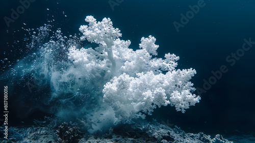 Coral bleaching effect with climate change or global warming concepts.nature environmental and biology. undersea background photo