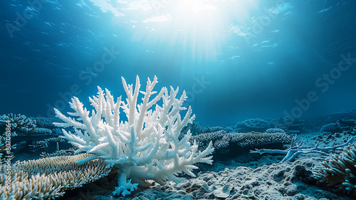 Coral bleaching effect with climate change or global warming concepts.nature environmental and biology. undersea background