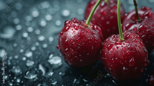 cherry water drops on a black background