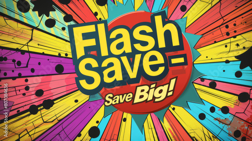 This illustration showcases a  Flash Sale  promotional design with a colorful burst pattern and attention-grabbing typography.