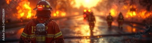 A fireman is standing in front of a fire © AnuStudio