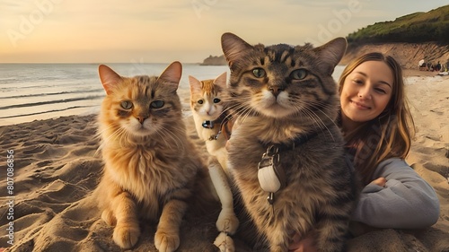 Selfie at the beach with best pals, a cat and a dog photo