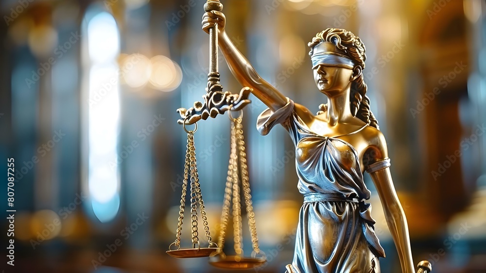 Lady Justice statue symbolizes the promotion of fairness in legal systems for marine life conservation. Concept Environmental Conservation, Marine Life Protection, Legal Systems, Lady Justice Statue