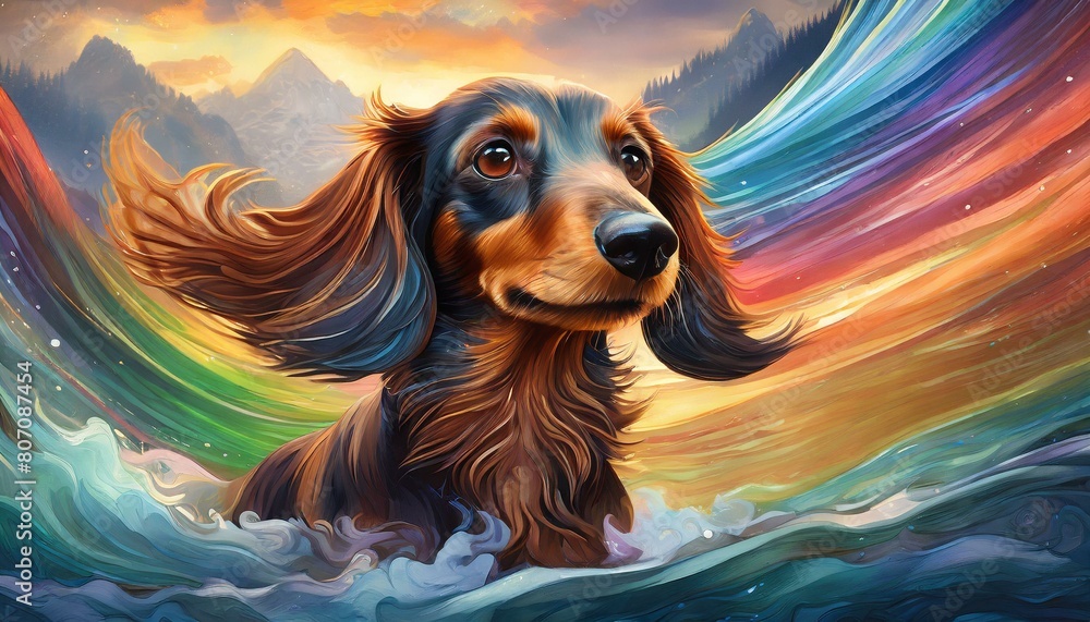 Long haired Dachshund rainbow Dog
