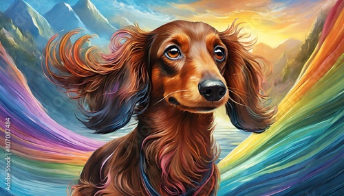 Long haired Dachshund rainbow Dog photo