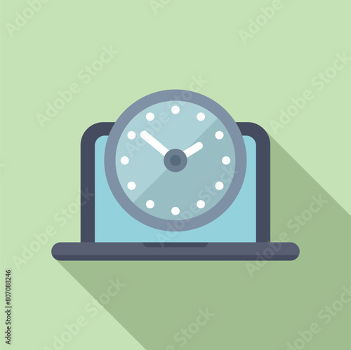 Management time on laptop icon flat vector. Contract online term. Schedule job