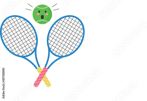 Big tennis set rackets with ball smiling vector illustration