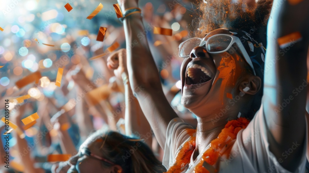 Portrait of a happy sport fans cheering Portrait of a happy sport fans cheering