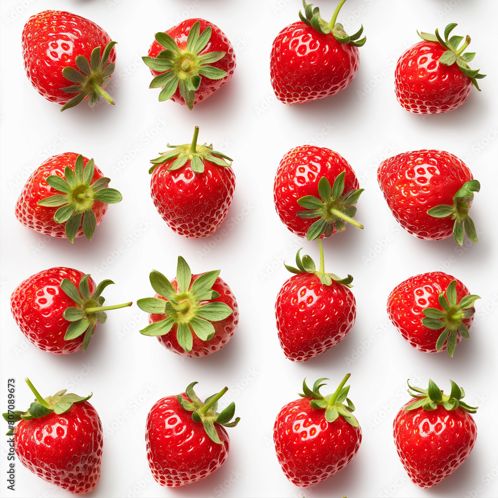 Delicious fresh red Strawberries on white background, top view Delicious fresh red Strawberries on white background, top view