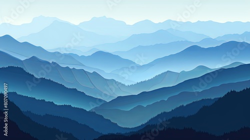 illustration of silhouette blue mountains landscape background