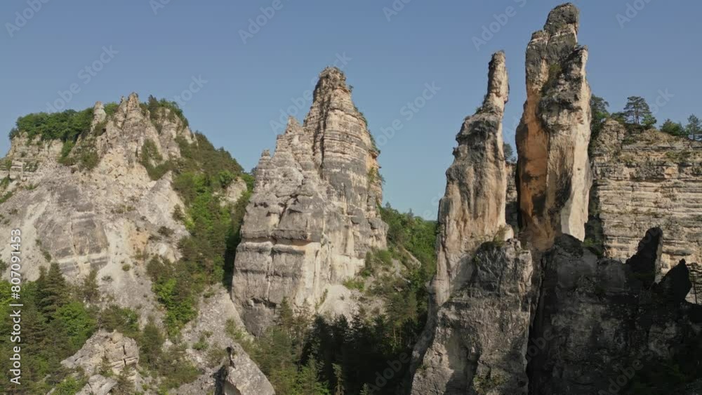 sheer cliffs, rock massif Sairme pillars in Georgia in caucasus, aerial view sheer cliffs, rock massif Sairme pillars in Georgia in caucasus, aerial view
