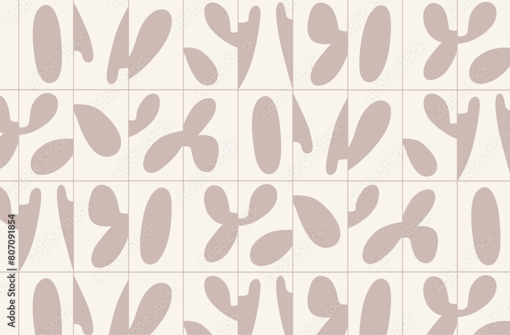 Linear seamless smooth abstract pattern drawing with coffee color on beige background