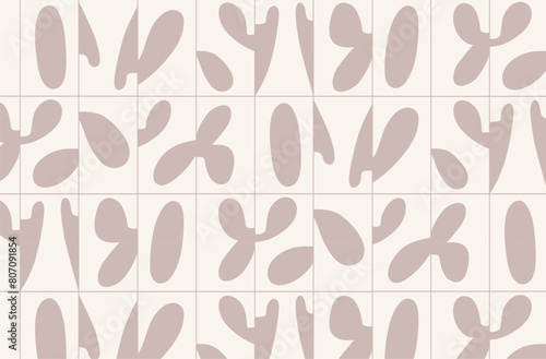 Linear seamless smooth abstract pattern drawing with coffee color on beige background