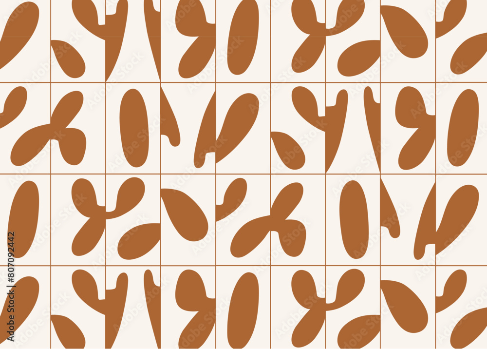 Linear seamless smooth abstract pattern drawing with brown color on beige background