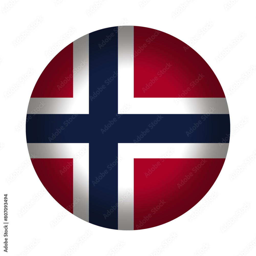 Round Norwegian flag icon, vector illustration. Isolated 3D Norway flag button. Round Norwegian flag icon, vector illustration. Isolated 3D Norway flag button.