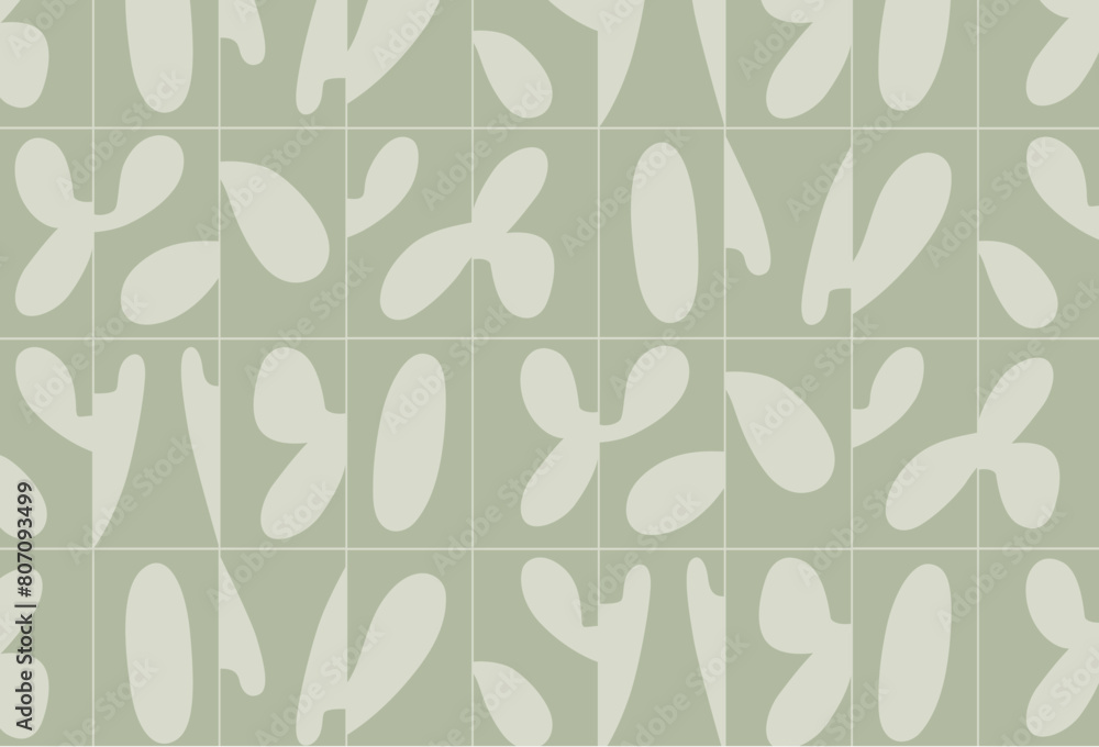 Linear seamless smooth abstract pattern drawing with mint color on green background