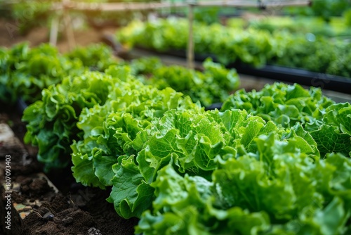 Lush green hydroponic lettuce beds thriving without soil, showcasing modern agriculture techniques.