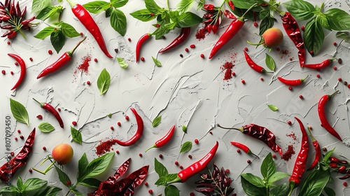 Red chili peppers and herbs...
