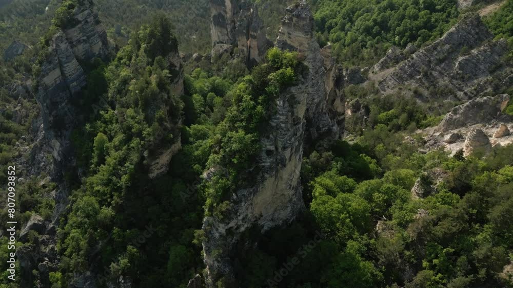 sheer cliffs, rock massif Sairme pillars in Georgia in caucasus, aerial view sheer cliffs, rock massif Sairme pillars in Georgia in caucasus, aerial view