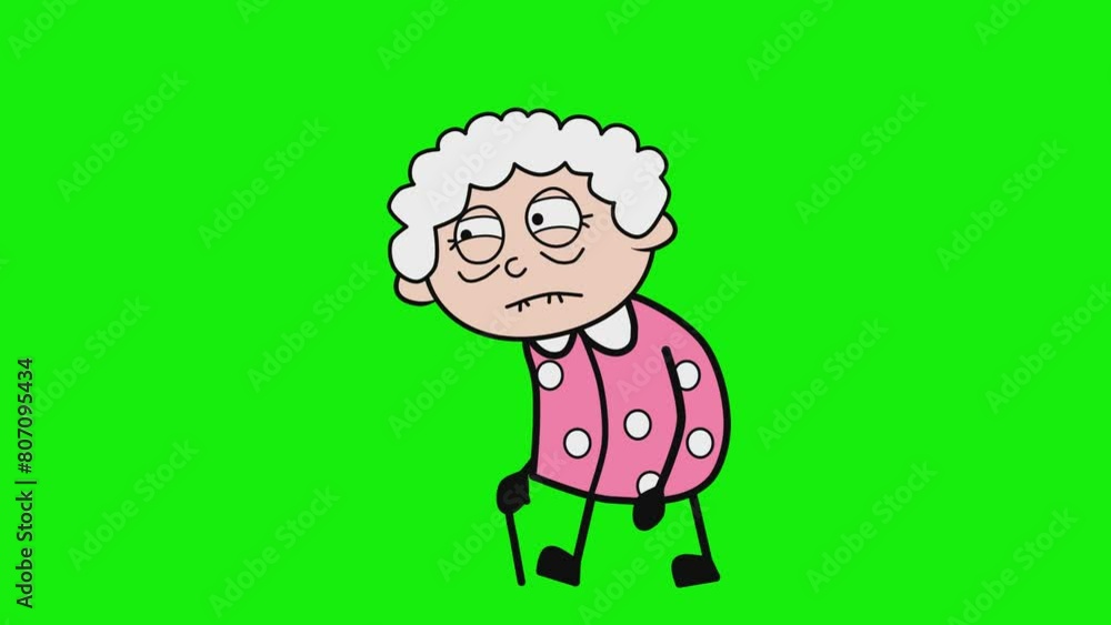 2d animated character of An old woman or old man with a stooped waist a ...