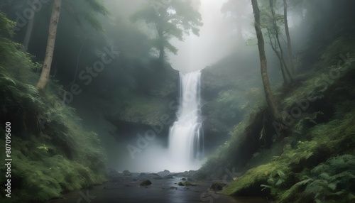 A misty forest with a hidden waterfall upscaled 3 © Kenza