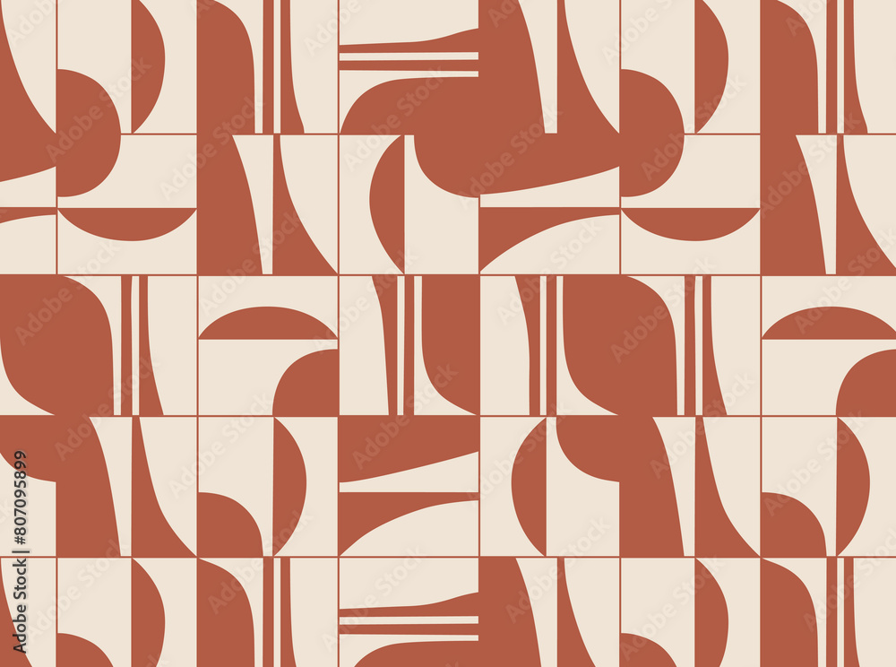 Linear seamless smooth and square abstract pattern drawing with brown color on beige background