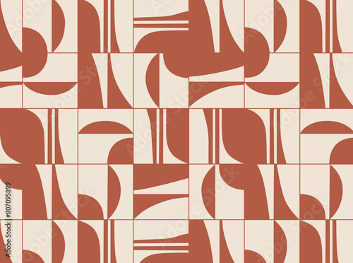 Obraz na płótnie Linear seamless smooth and square abstract pattern drawing with brown color on beige background w salonie