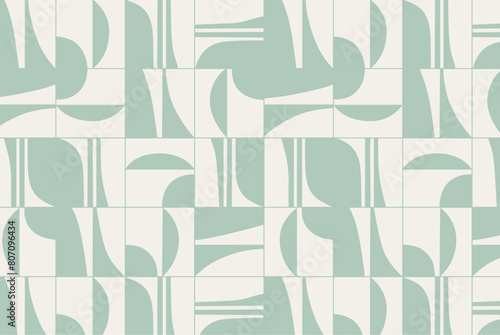 Obraz na płótnie Linear seamless smooth and square abstract pattern drawing with turquoise color on beige background w salonie