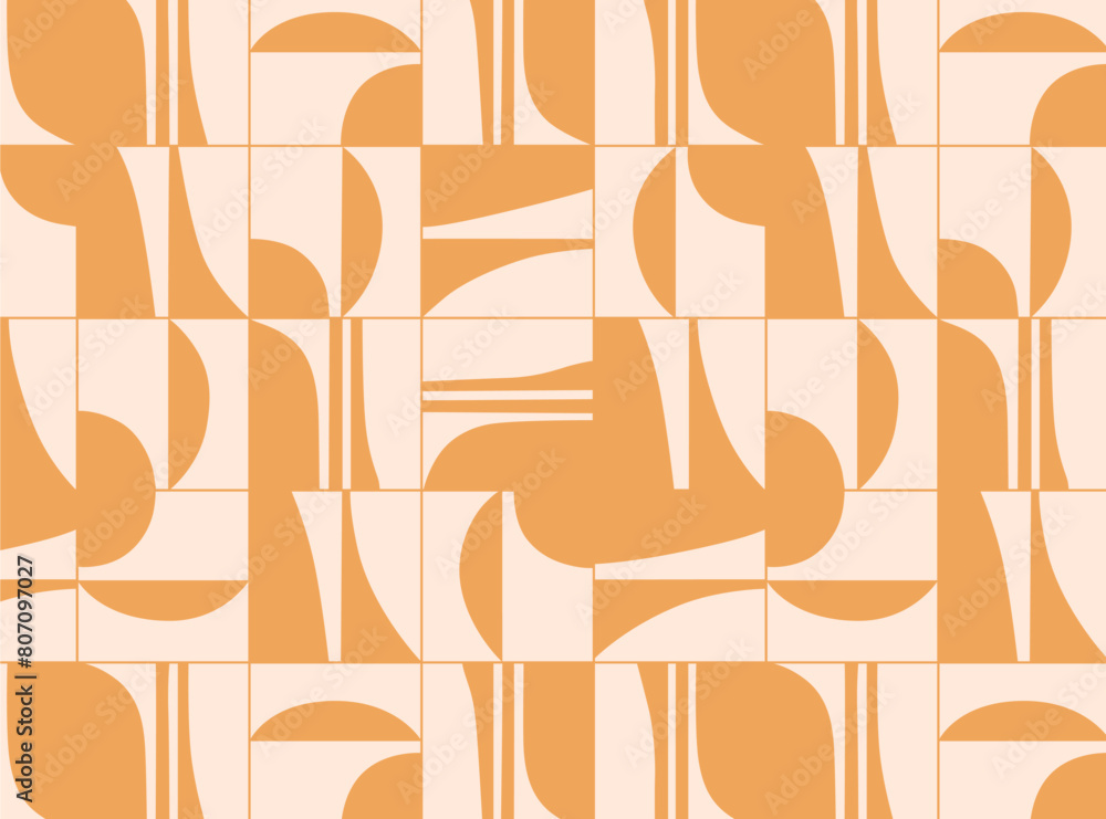 Linear seamless smooth and square abstract pattern drawing with yellow color on beige background