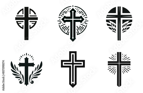 Illustration of an isolated grey cristian cross icon logo