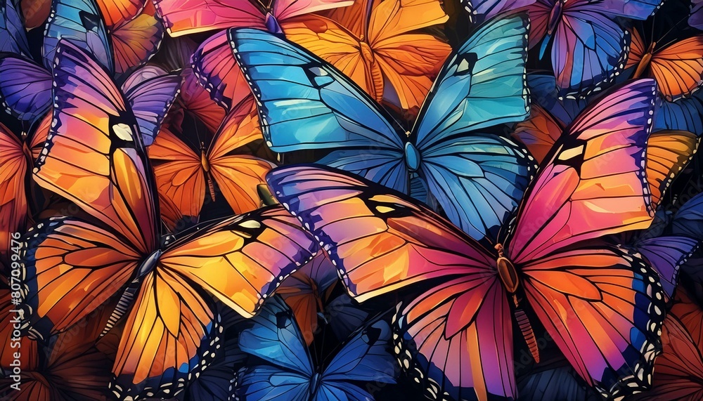 Naklejka premium Rainbow feather-like butterflies