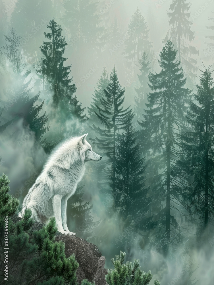 Obraz premium White wolf in. forest