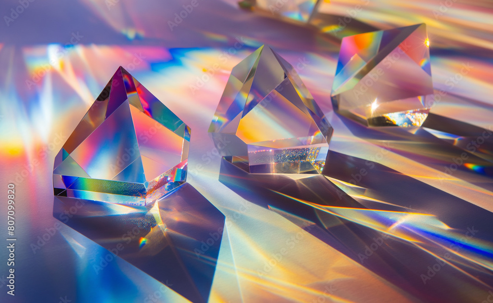 Experiment using physical prisms or beveled glass pieces on a reflective surface. Experiment using physical prisms or beveled glass pieces on a reflective surface.
