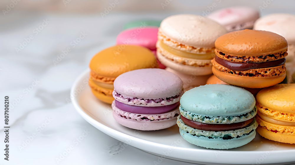 assortment of colorful french macarons on white plate