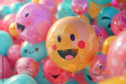 Cluster of Colorful Emoji Balloons