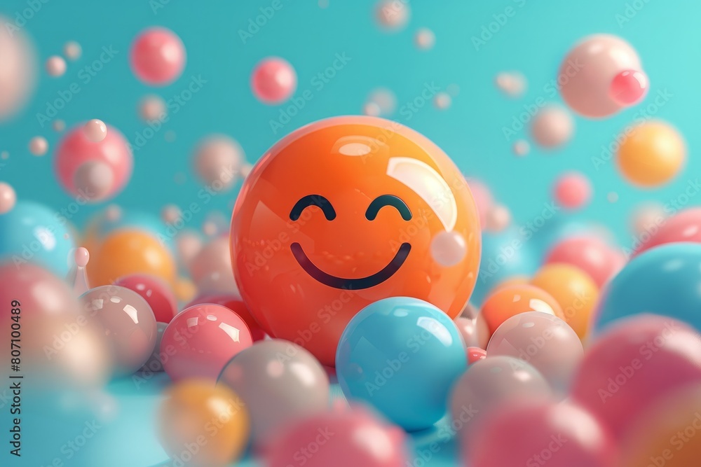 Joyful Emoticon Among Colorful Spheres Joyful Emoticon Among Colorful Spheres