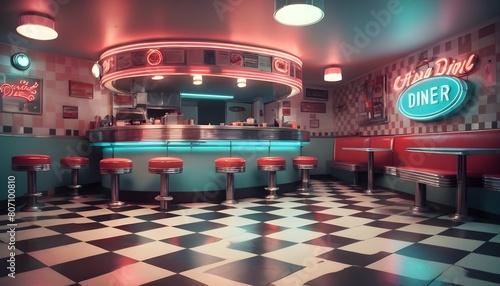 A retro diner background with checkered floors and upscaled 16 photo