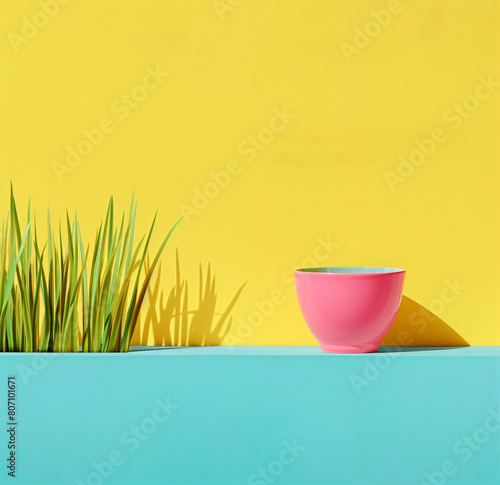  plant against colourful background.Minimal creaative nature and interior concept. photo