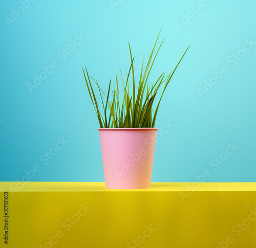  plant against colourful background.Minimal creaative nature and interior concept.