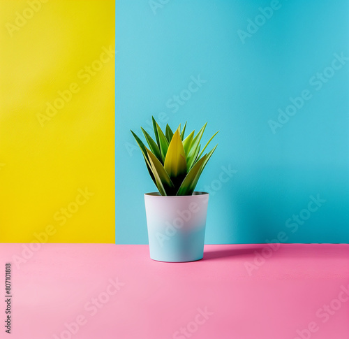  plant against colourful background.Minimal creaative nature and interior concept. photo